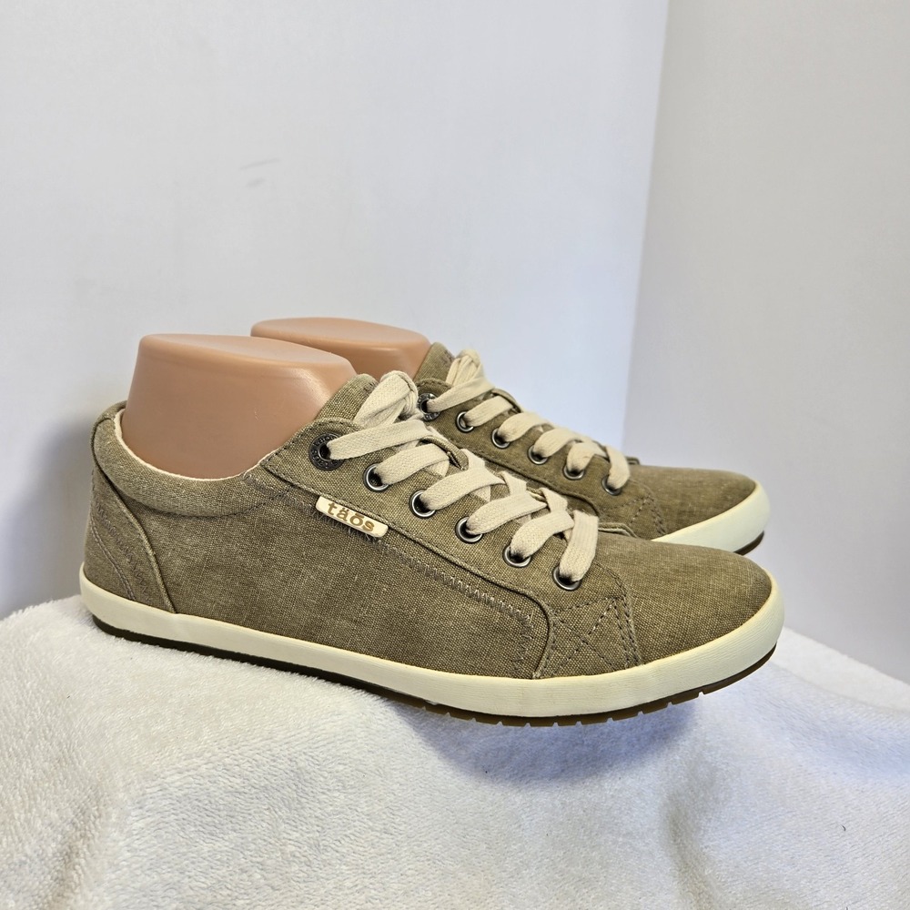 Taos Star Sneakers Womens 9 Khaki Canvas Lace Up Comfort Walking Shoes STA-1284